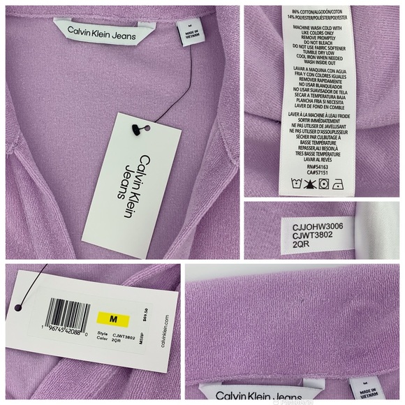 Calvin Klein Jeans NWT Lilac Purple French Terry Polo Style Cropped Top, Medium - Picture 16 of 16